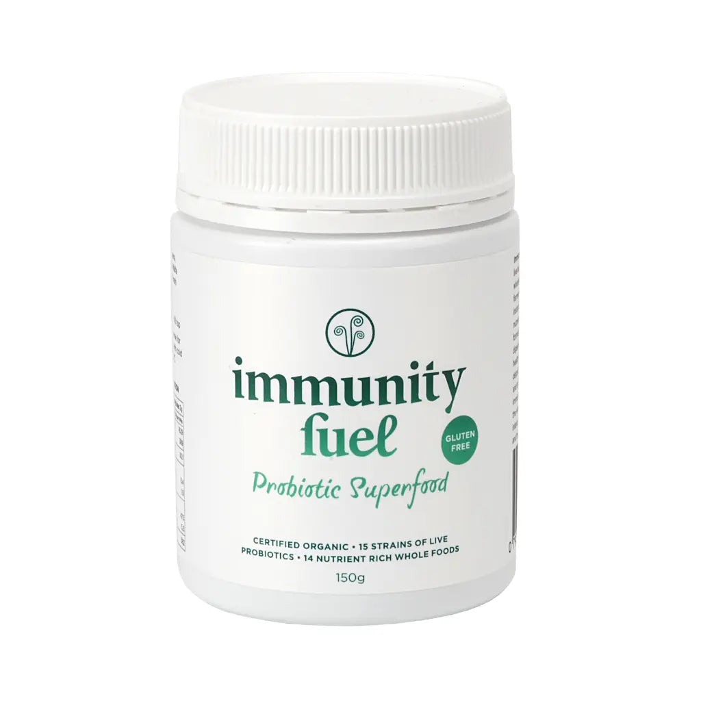 Immunity Fuel certified gluten free organic probiotic superfood powder 150g tub
