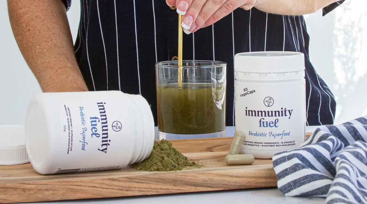 Immunity fuel original certified organic probiotic superfood powder and capsules